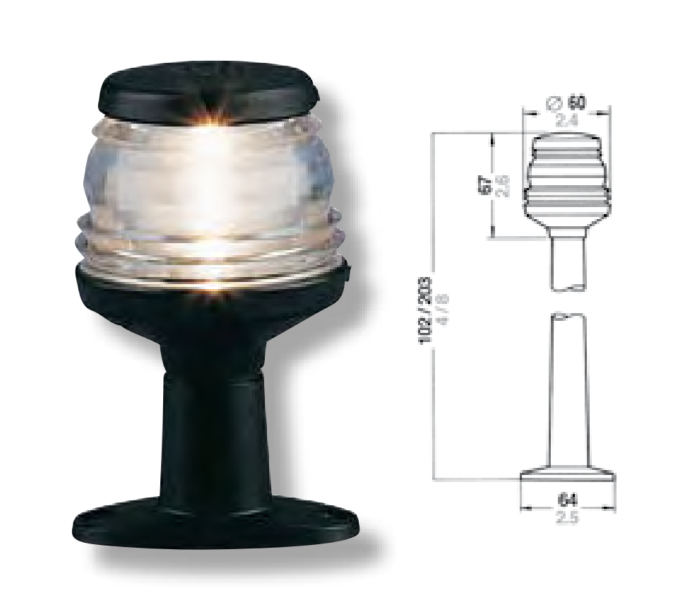 Aqua Signal Serie 20 körfény, fekete, 12 V, 102 mm – 12 V, 102 mm-es merev talppal