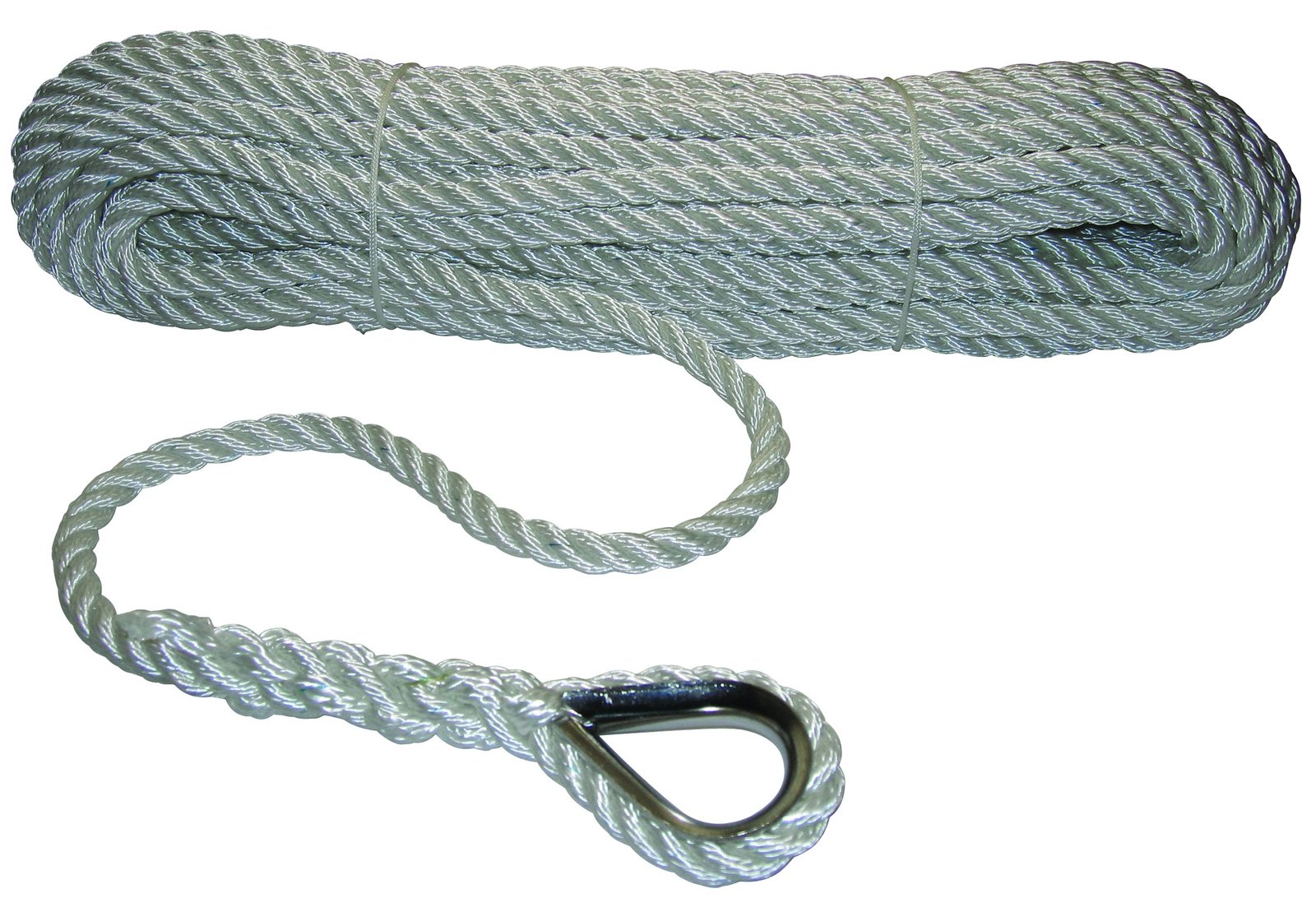 Csavart poliészter horgonykötél niro szemmel (fehér) – 30 m x10mm