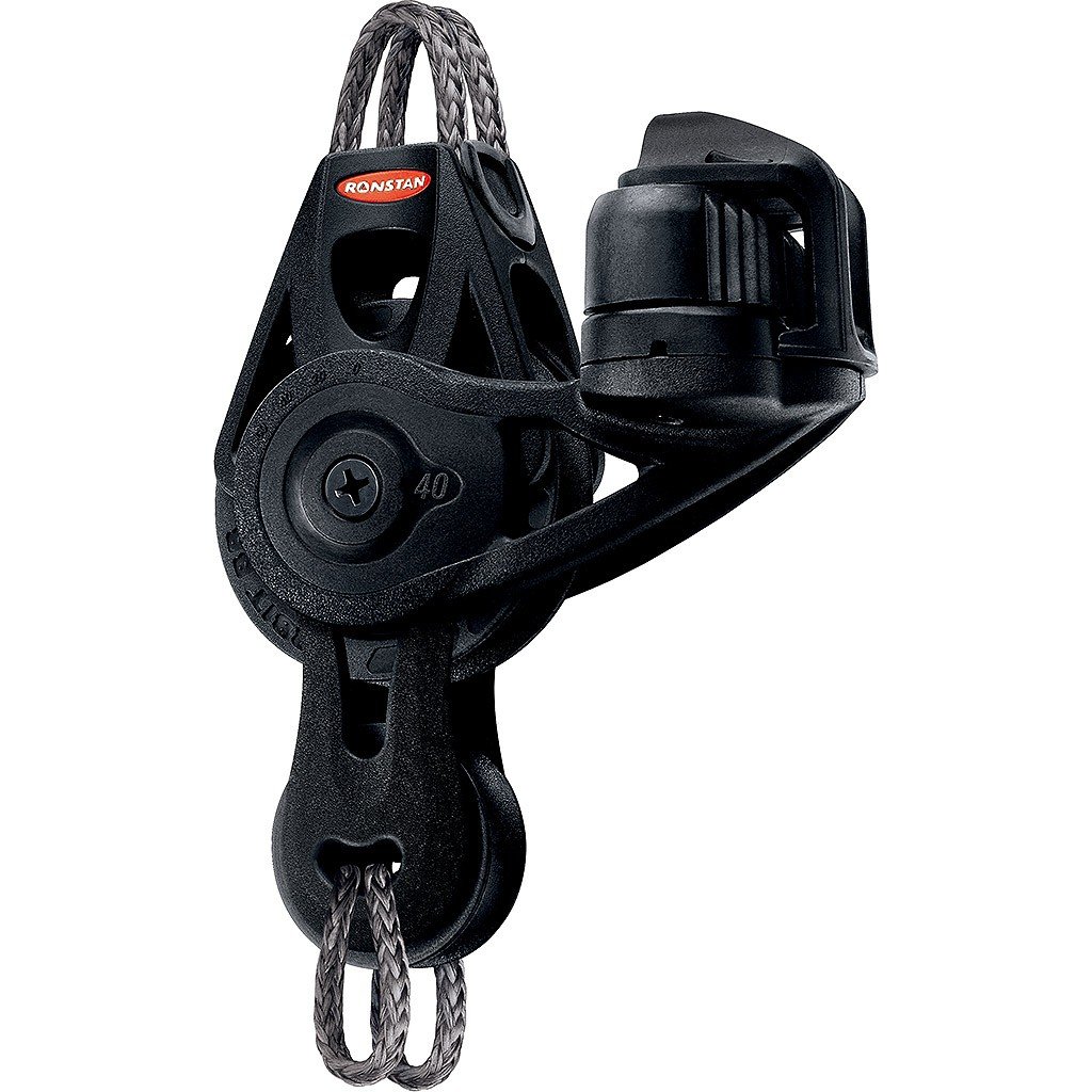 Ronstan Orbit 40 hegedű csiga Dyneema füllel, alsó kengyellel és állítható klemmel – 40-es sorozat (40 + 22 mm)