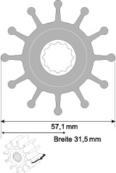 Impeller lapátkerék 57,1 × 31,5 mm – 16 mm sokfogú tengely (MC97/neoprén)
