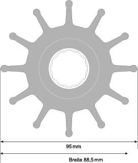 Impeller lapátkerék 95,0 × 95,0 mm – 25,4 mm sokfogú tengely (neoprén)