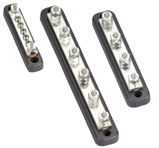 Áramelosztó sín két betáplálással, 2+5 csatlakozós, 100 A – 105 × 22 × 35 mm, 2+5 csatlakozó