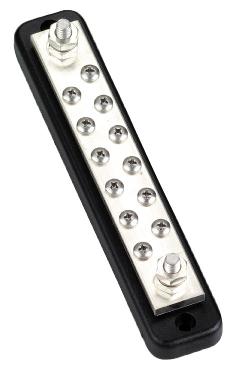 Áramelosztó sín, 12 csatlakozós, 250 A – 194x38x Mag. 41mm 12 csatlakozó