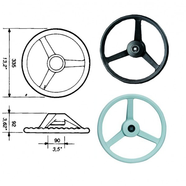 Ultraflex V32W hajókormány kerék, 335 mm, fehér, háromküllős műanyag kivitel