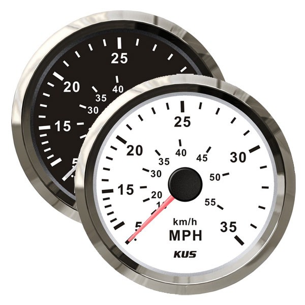 KUS torlónyomásos sebességmérő (mérföld/km-h) – Fehér 0–55 mph / 100 km/h