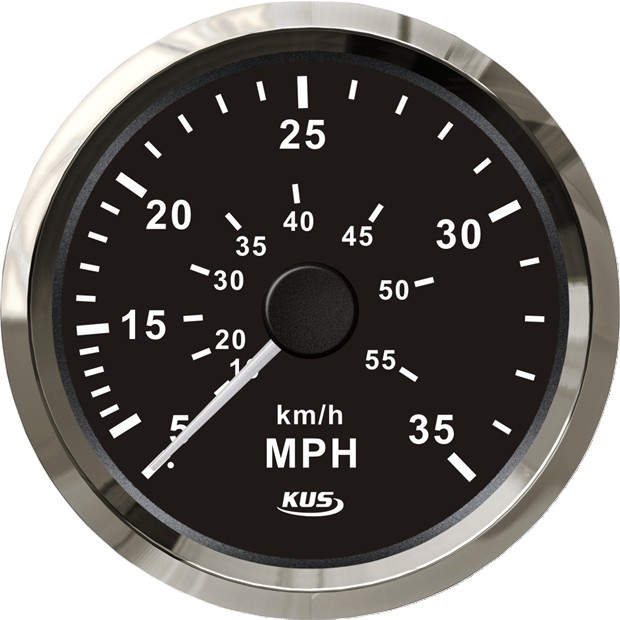 KUS torlónyomásos sebességmérő (mérföld/km-h) – Fekete 0–35 mph / 60 km/h