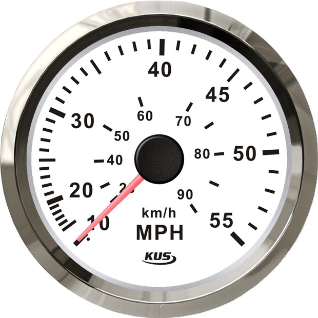KUS torlónyomásos sebességmérő (mérföld/km-h) – Fehér 0–55 mph / 100 km/h