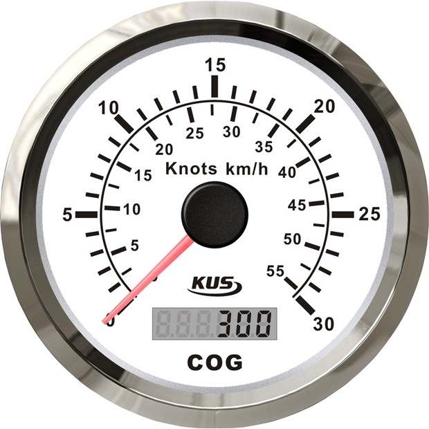 KUS torlónyomásos sebességmérő (csomó/km-h) – Fehér 0–30 csomó / 55 km/h