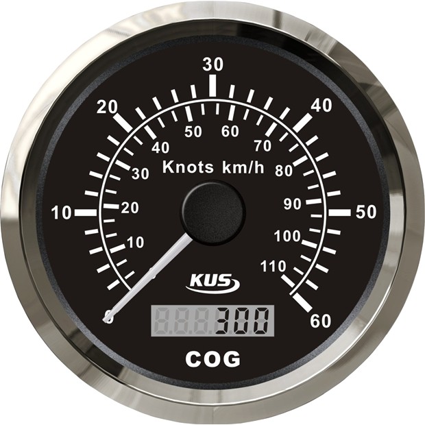 KUS torlónyomásos sebességmérő (csomó/km-h) – Fekete 0–60 csomó / 110 km/h