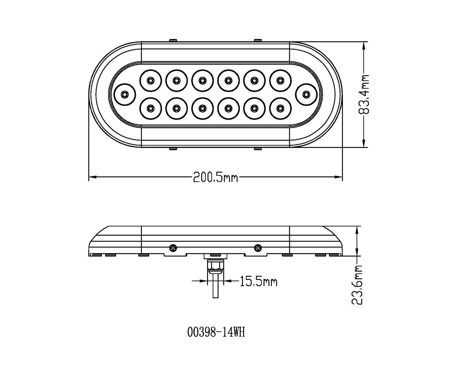Ovális LED hajólámpa, 14 × 3 W, 10–30 V – 1500 Lumen