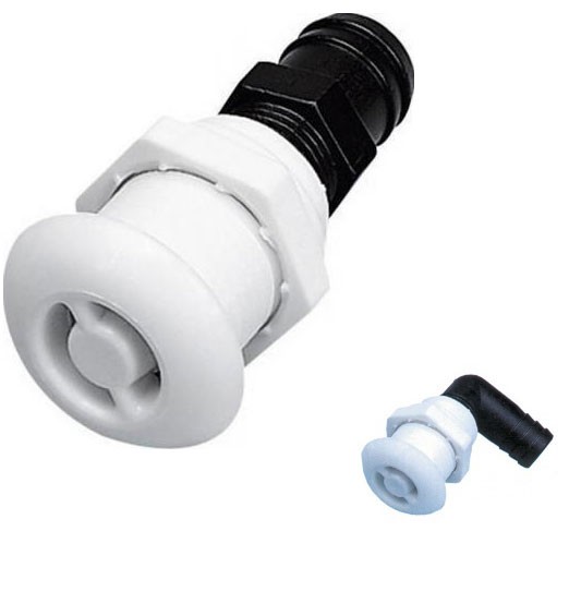 Fehér műanyag tank szellőző, kerek, 90° – kerek fej 41 mm / 90° / 16 mm csőhöz