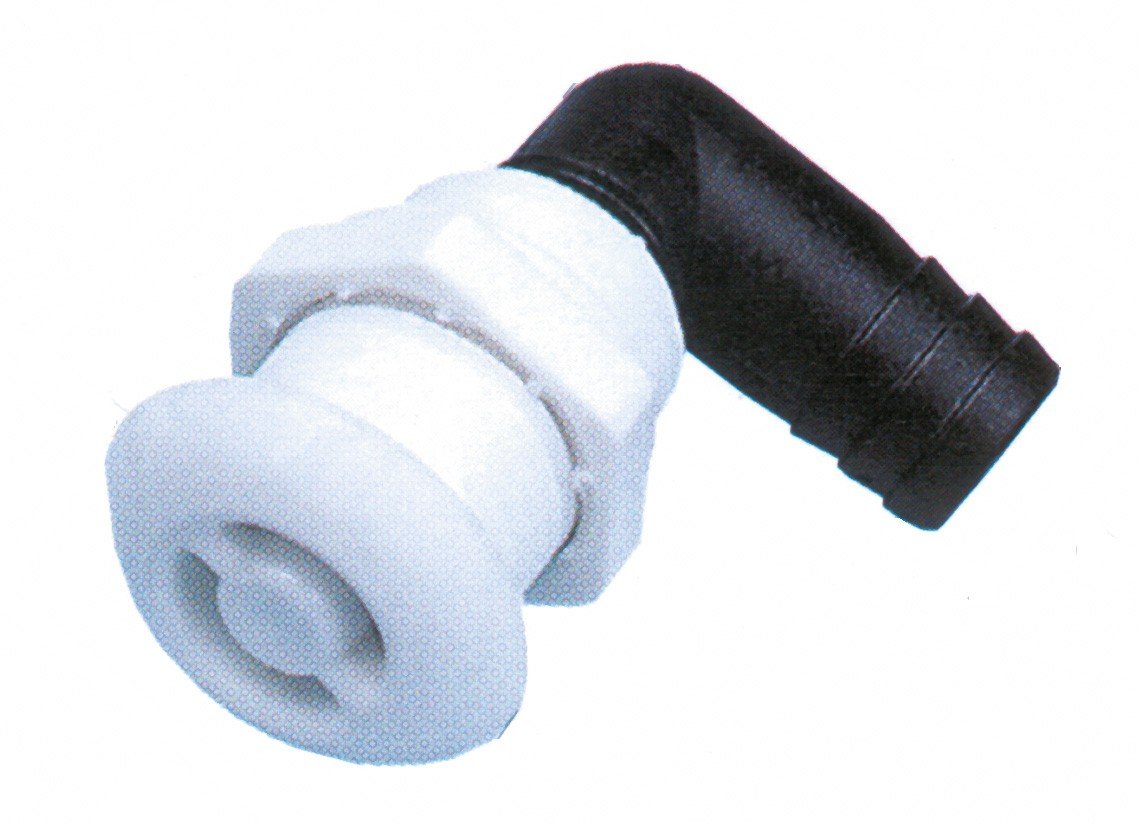 Fehér műanyag tank szellőző, kerek, 90° – kerek fej 41 mm / 90° / 16 mm csőhöz